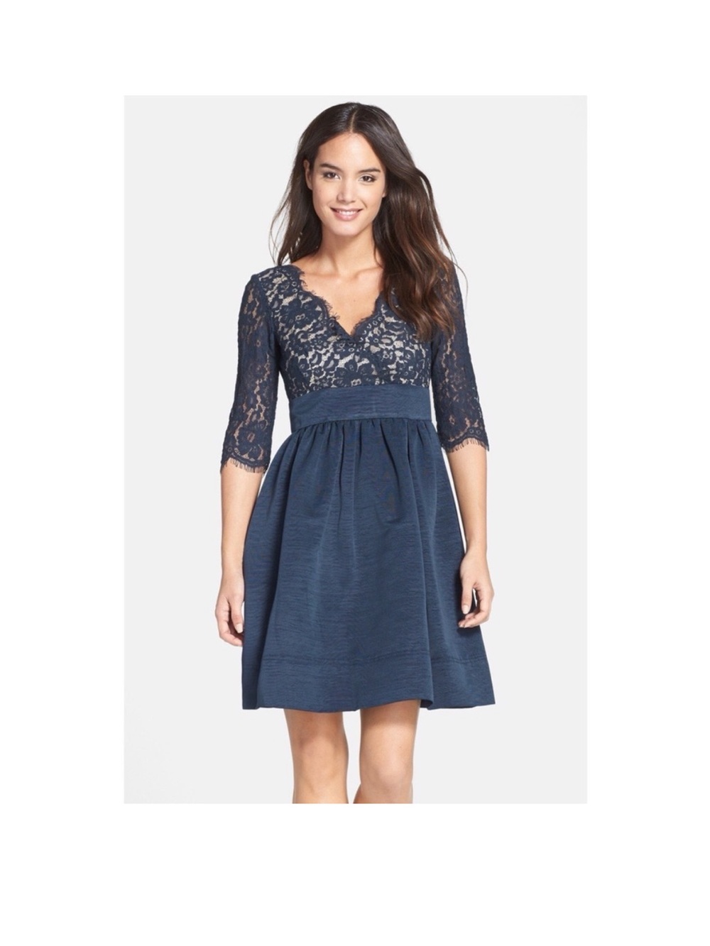Eliza J Lace & Faille Dress Navy Blue Fit Flare Cocktail Dress Sz 14W